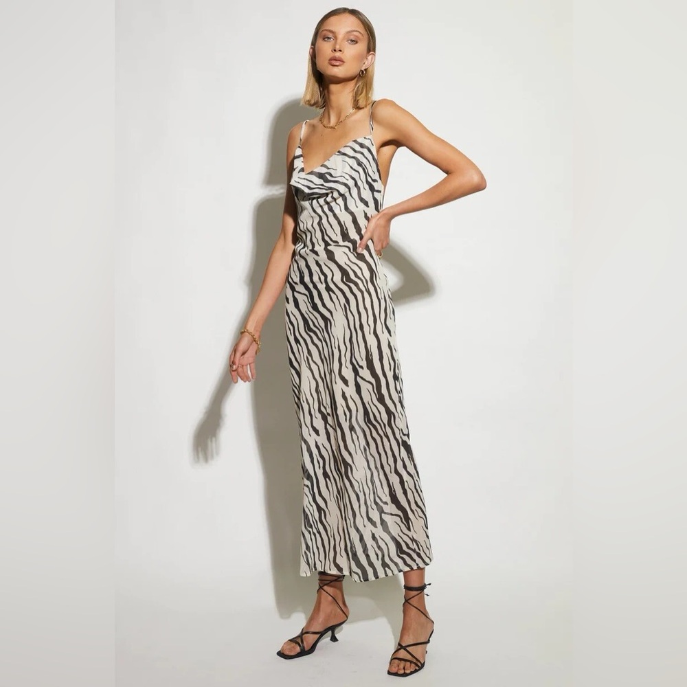 SNDYS Instinct Zebra Black White Maxi Slip Dress S